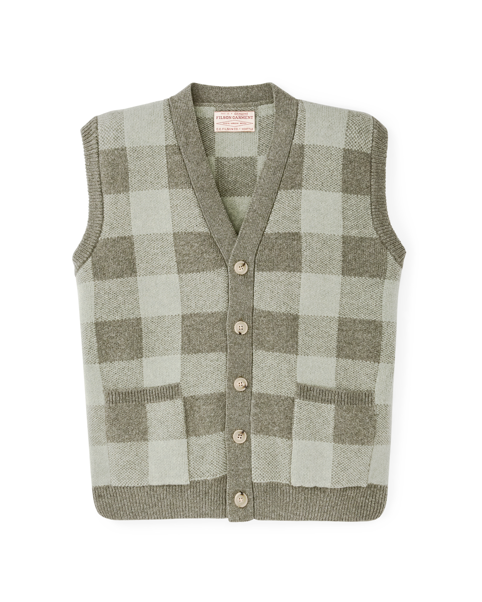 Women's Wool Cardigan Vest - Olive Check