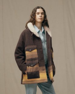 Women's Kodiak Shawl Collar Coat - Brown / Yellow Stripe