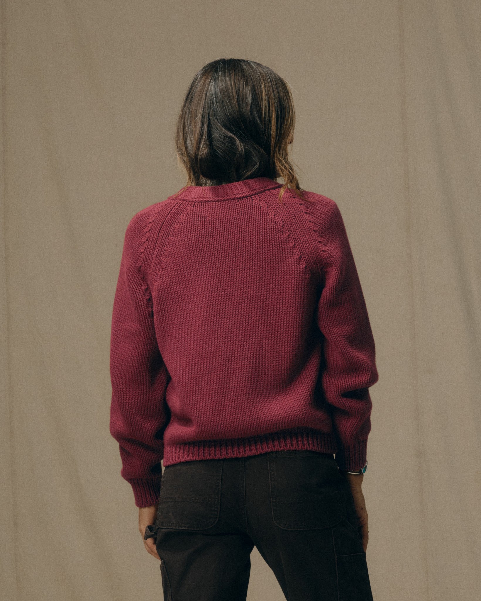 Women's Rustic Cotton Cardigan - Burgundy - Image 2