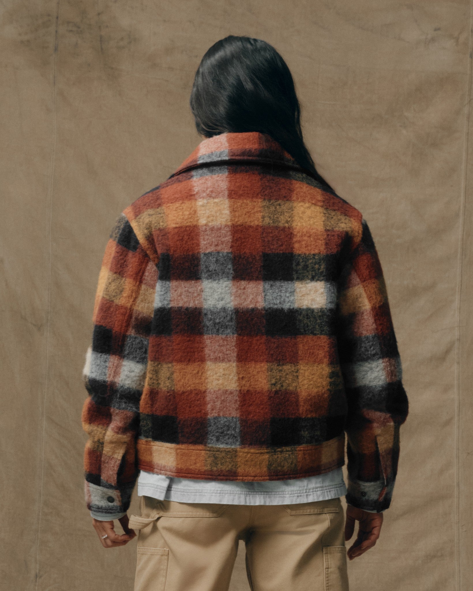 Women's Blanket Wool Heritage Jacket - Red / Orange / Black Plaid - Image 7