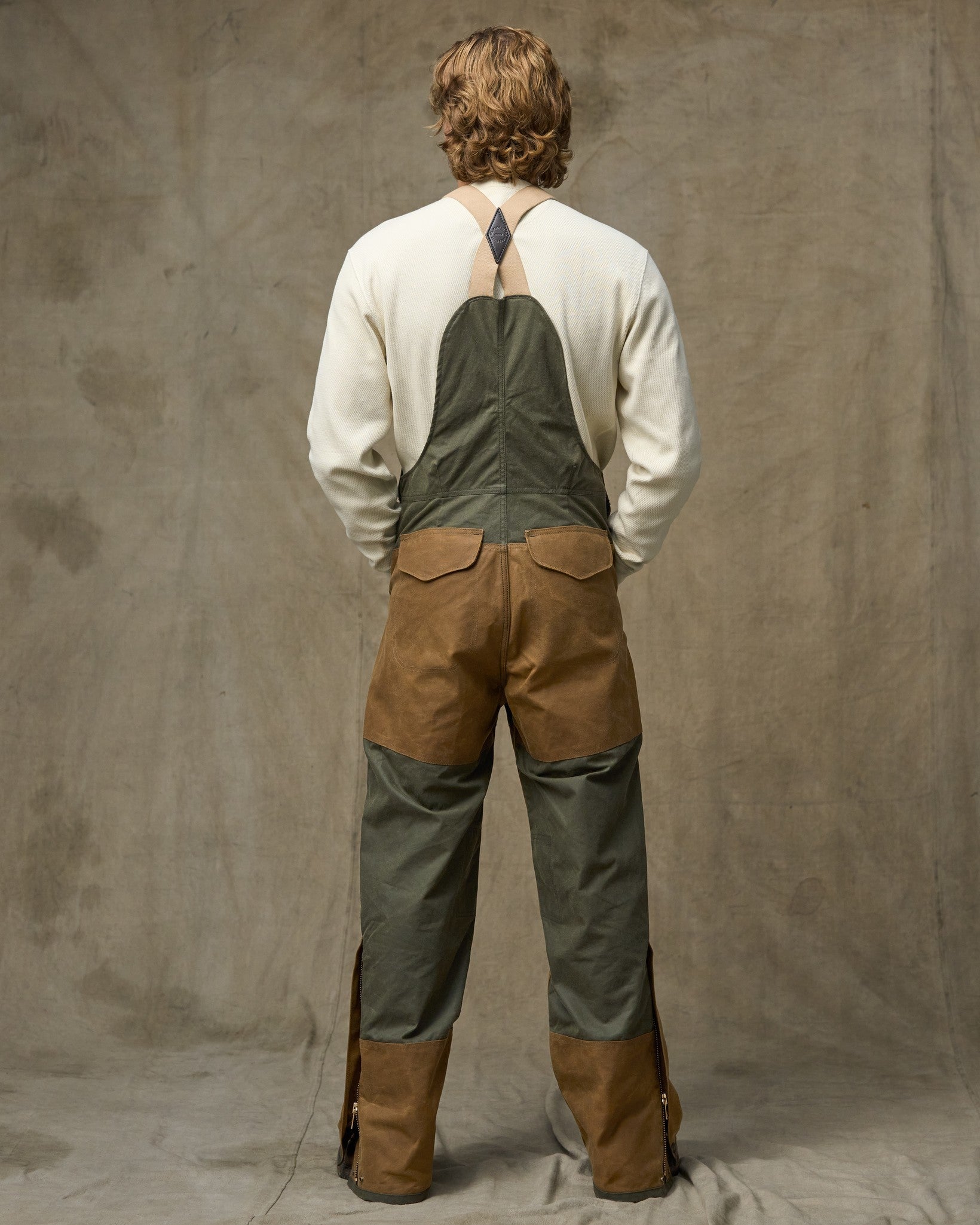 Double Hunting Bibs With Zipper - Otter Green / Dark Tan - Image 2