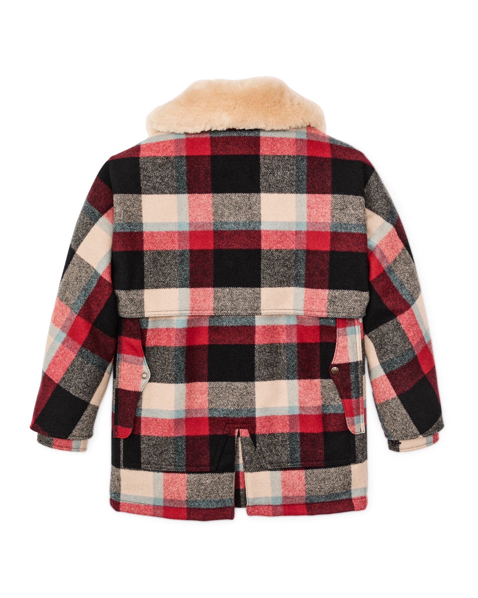 Lined Mackinaw Wool Packer Coat - Red / Cream / Blue Plaid - Image 5