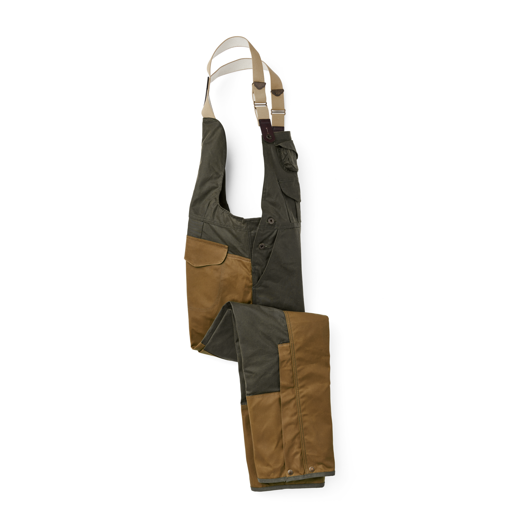 Double Hunting Bibs With Zipper - Otter Green / Dark Tan - Image 7
