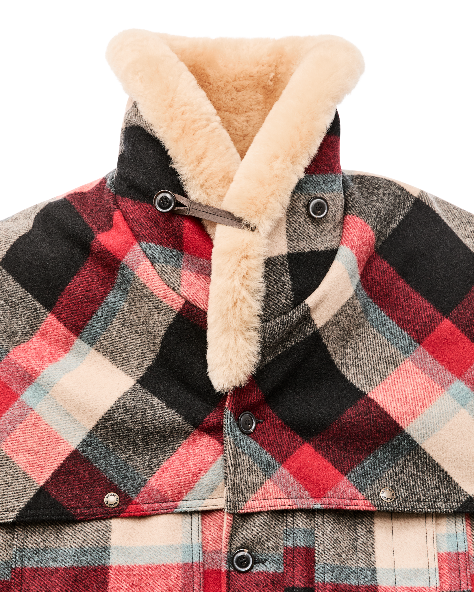Lined Mackinaw Wool Packer Coat - Red / Cream / Blue Plaid - Image 8