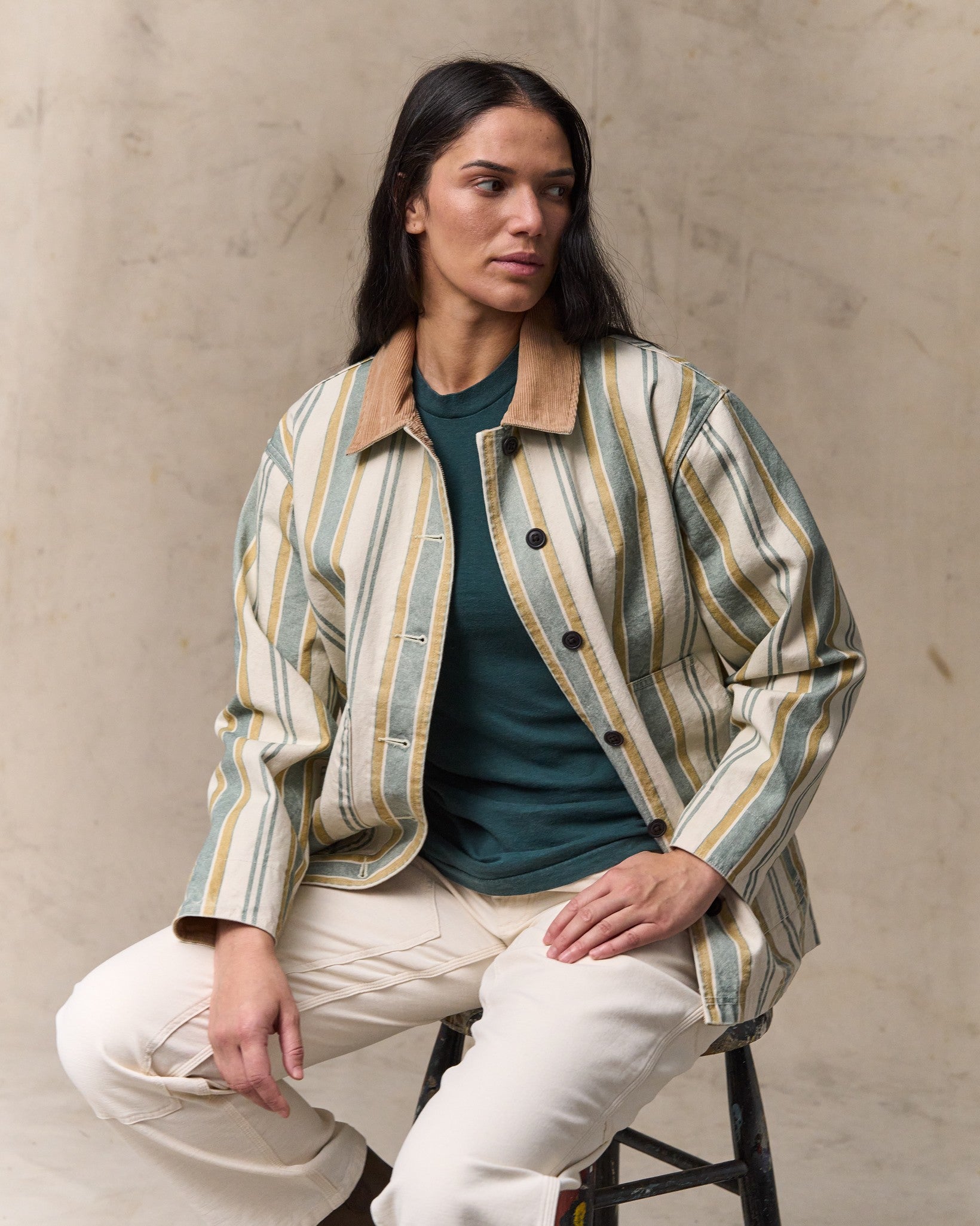 Women's Canvas Barn Coat - Natural / Yellow - Image 2