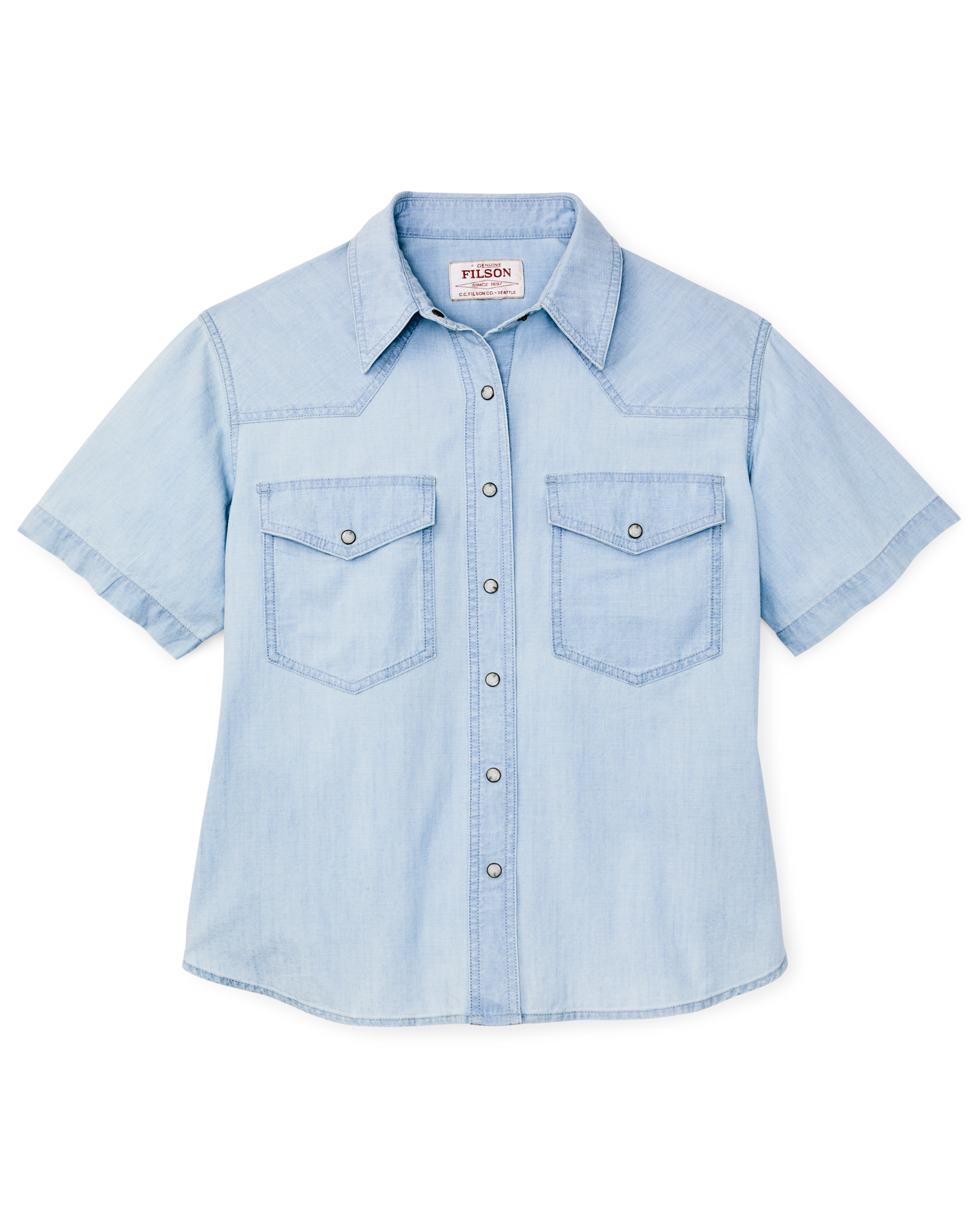 Women's Short Sleeve Chambray Western Shirt - Light Indigo - Image 4