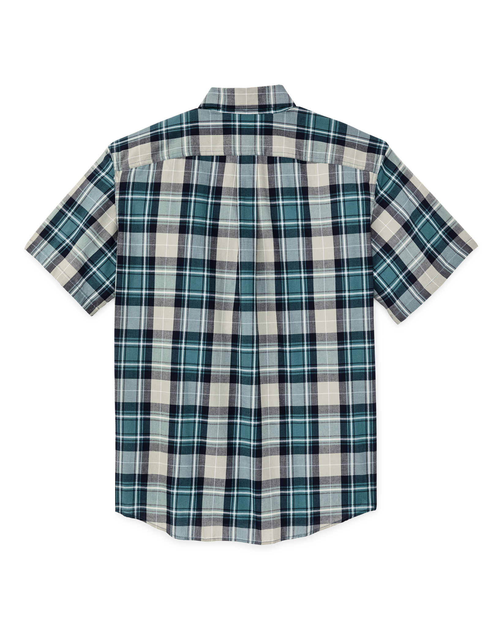 Short Sleeve Madras Popover Shirt - Gray / Teal Multicolor - Image 6