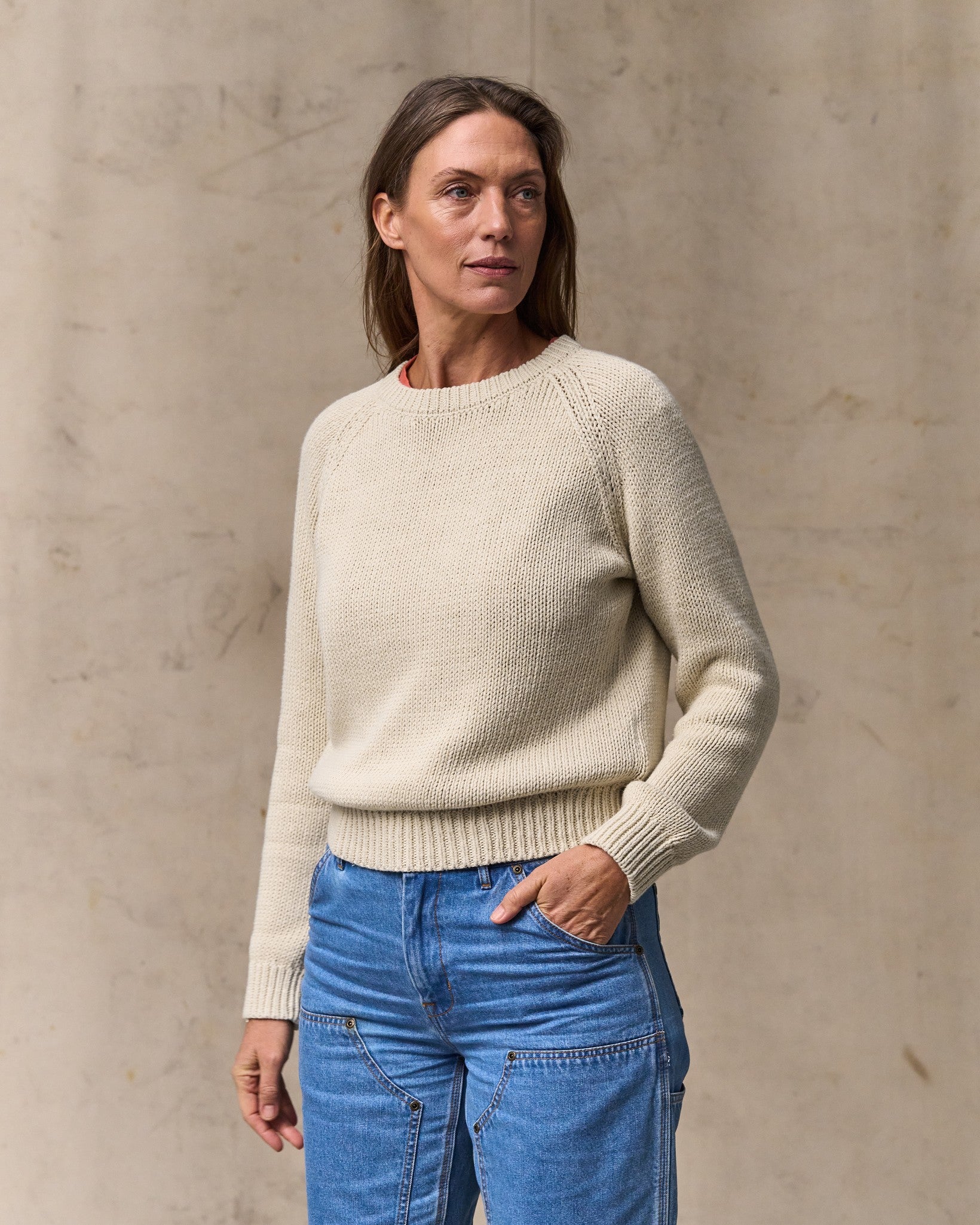 Women's Cotton Crewneck Sweater - Natural - Image 4