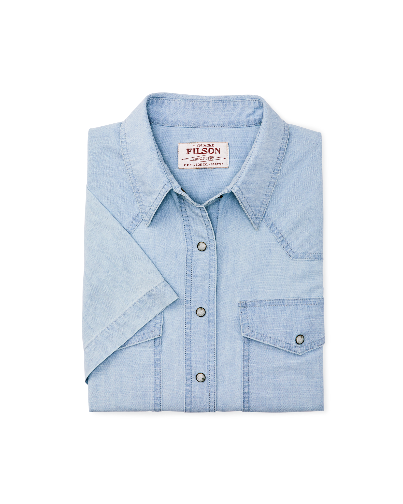 Women's Short Sleeve Chambray Western Shirt - Light Indigo - Image 6