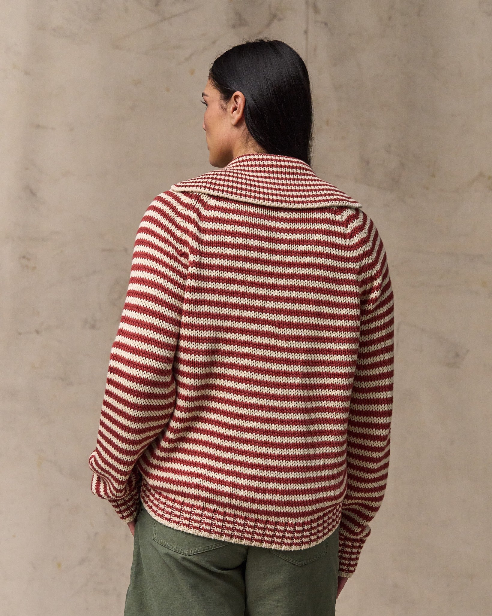Women's Cotton Full-zip Cardigan - Brick / Sand Stripe - Image 2