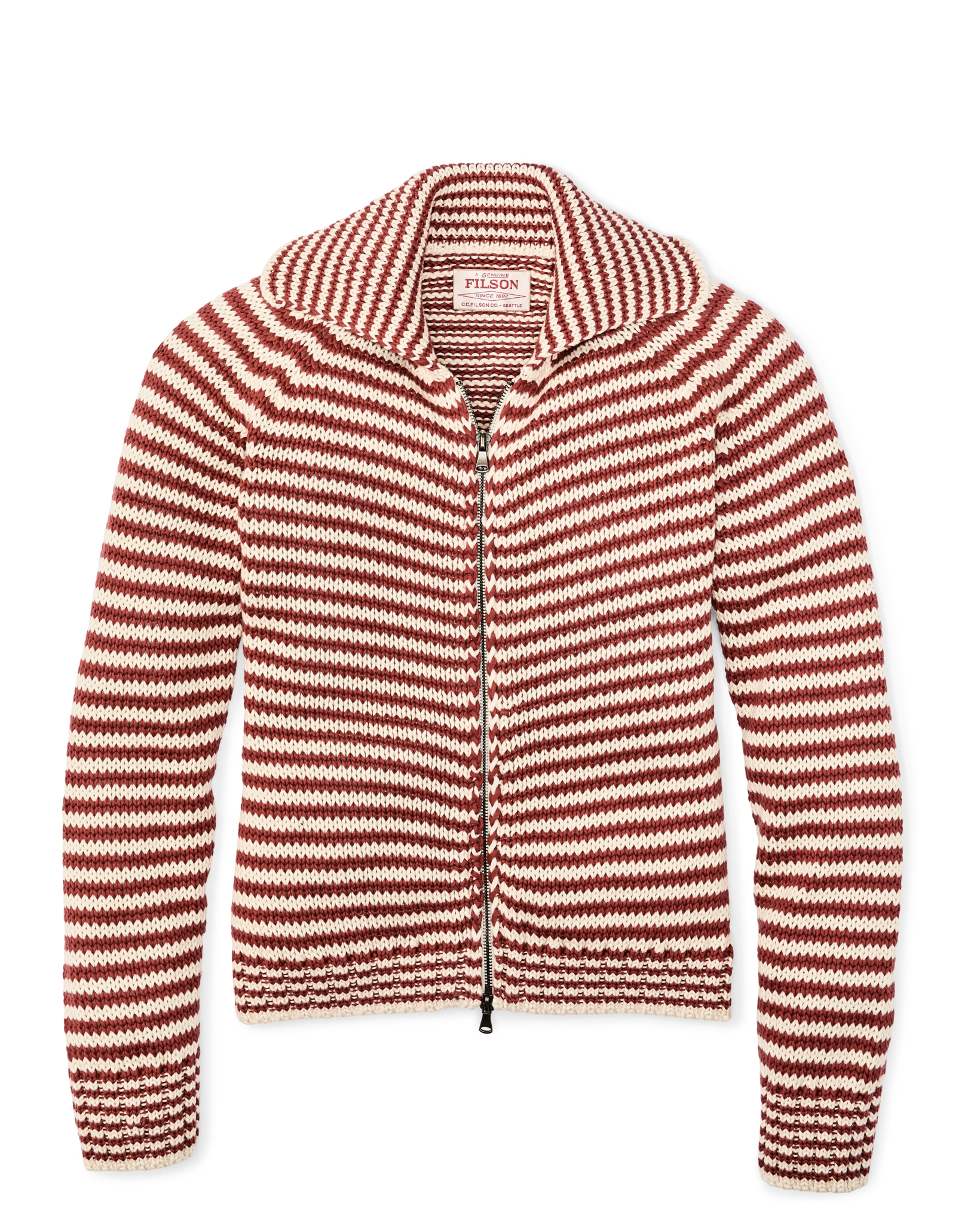 Women's Cotton Full-zip Cardigan - Brick / Sand Stripe - Image 4