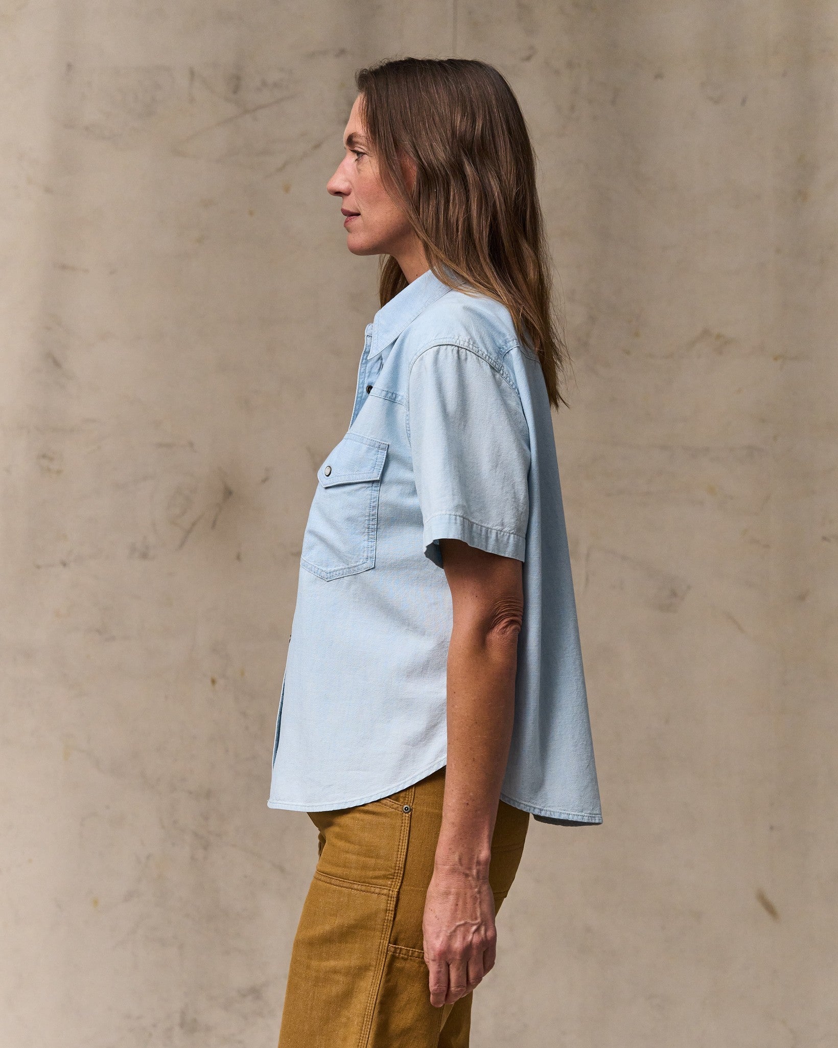 Women's Short Sleeve Chambray Western Shirt - Light Indigo - Image 3
