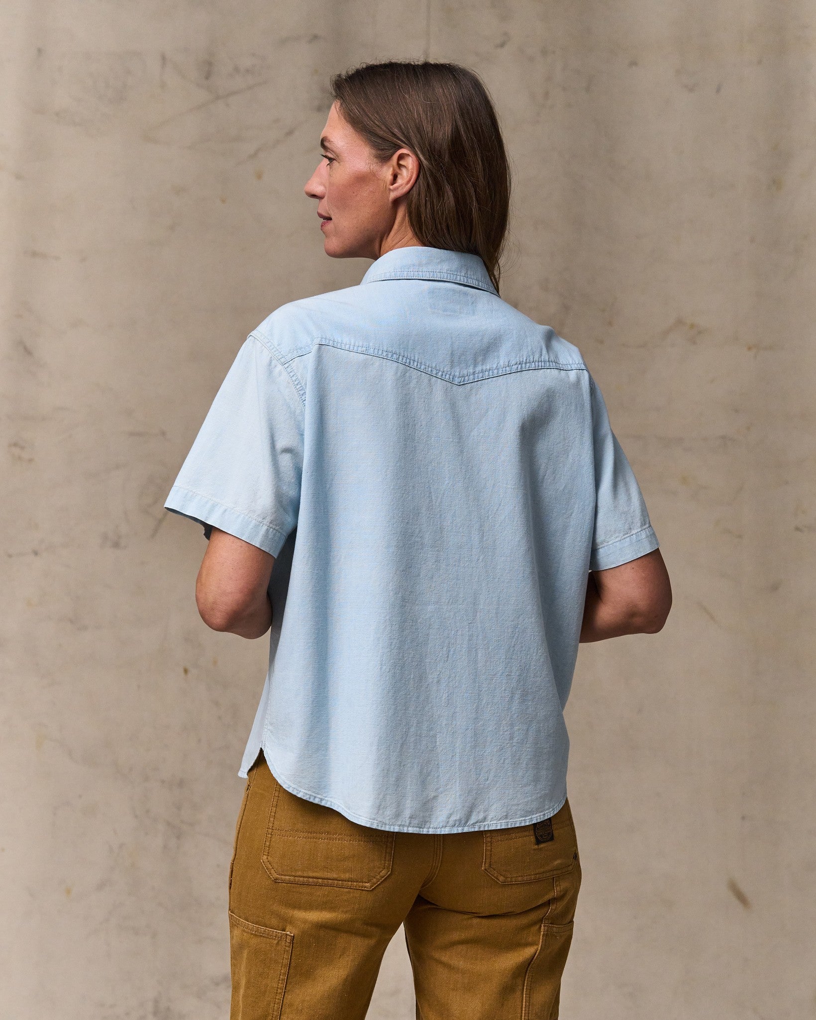 Women's Short Sleeve Chambray Western Shirt - Light Indigo - Image 2